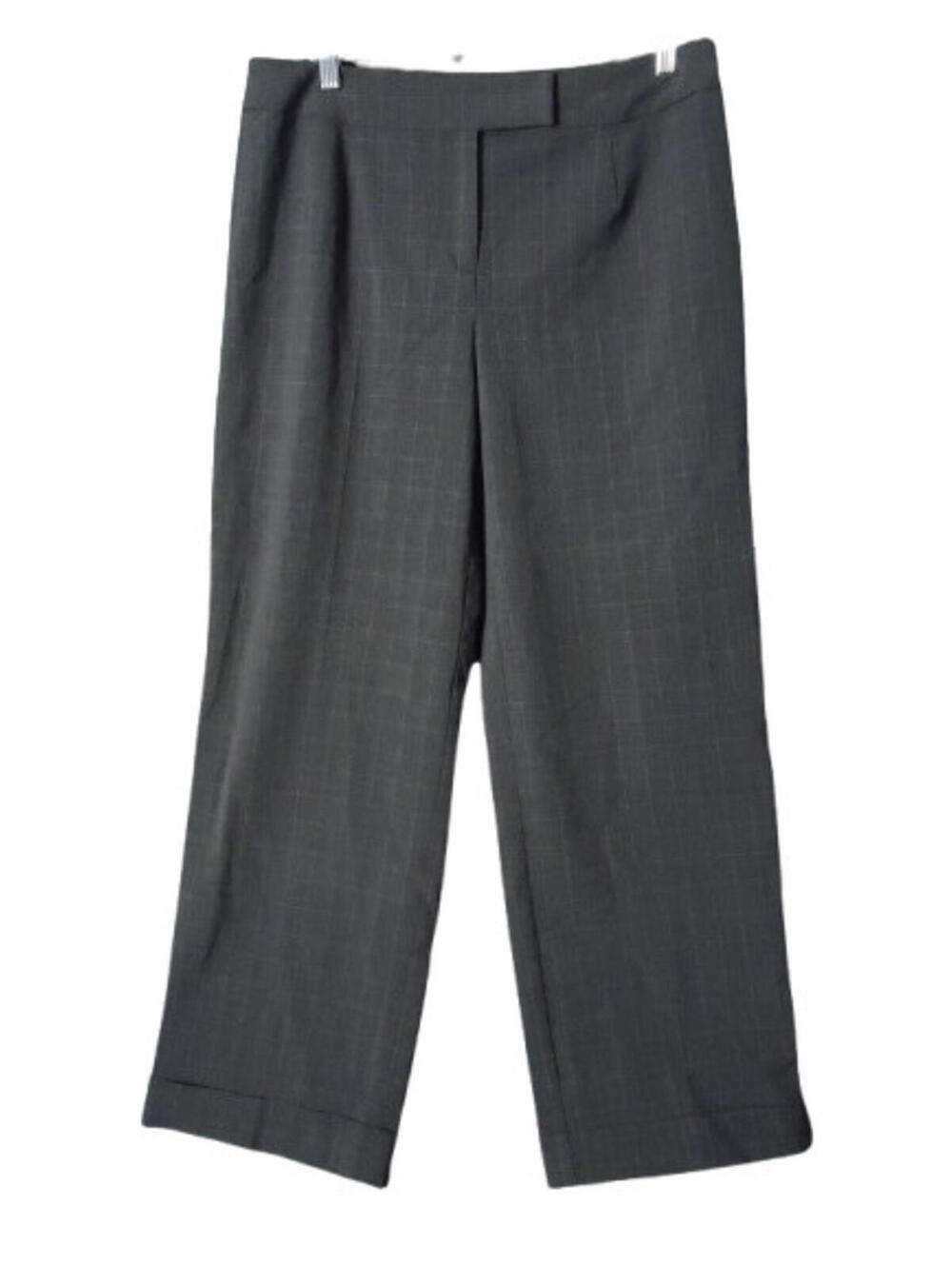 Norton McNaughton Flat Front Cuffed Hem Career Pants Size 12P Charcoal Plaid